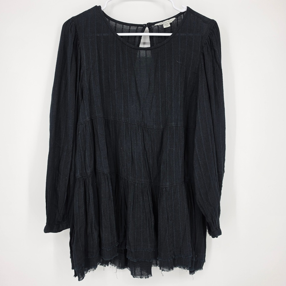 American Eagle Outfitters Black Long Sleeve Tiered Tunic
